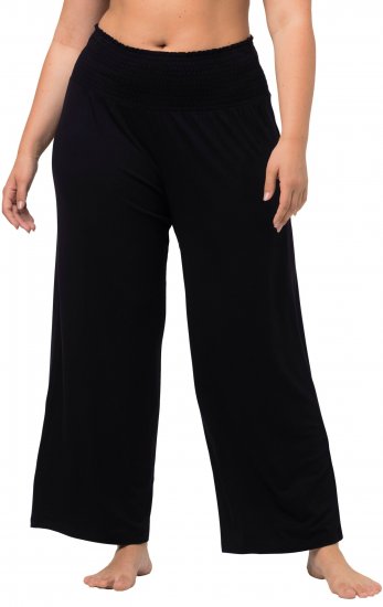 Ulla Popken Wide Leg Smocked Waist Knit Pants Black - Jeans & Hosen in Großen Größen – Plus Size - 