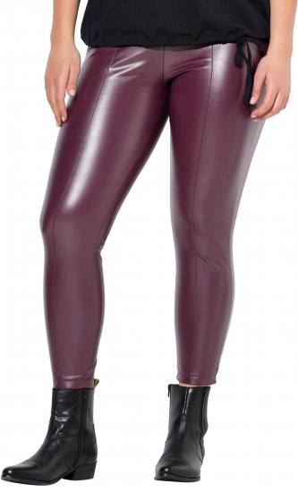 Ulla Popken Metallic Faux Leather Leggings Plum - Jeans & Hosen in Großen Größen – Plus Size - 