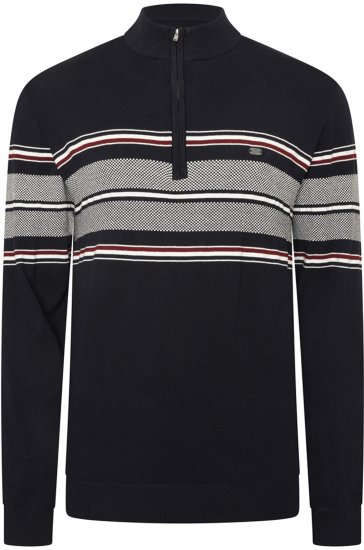 Kam Jeans 93 Stripe 1/4 Zipper Knitted Sweater Navy - Herren-sweater und -hoodies - Herren-Sweater und -Hoodies in großen Größen
