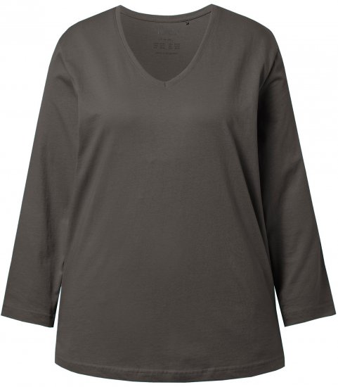 Ulla Popken Back To Basics V-Neck Relaxed Fit Cotton Tee Graphite Grey - T-Shirts - 