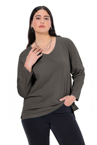 Ulla Popken Back To Basics V-Neck Relaxed Fit Cotton Tee Graphite Grey - T-Shirts - Damen-T-Shirts in großen Größen