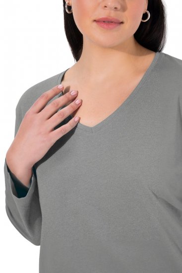 Ulla Popken Back To Basics V-Neck Relaxed Fit Cotton Tee Light Grey Melange - T-Shirts - Damen-T-Shirts in großen Größen