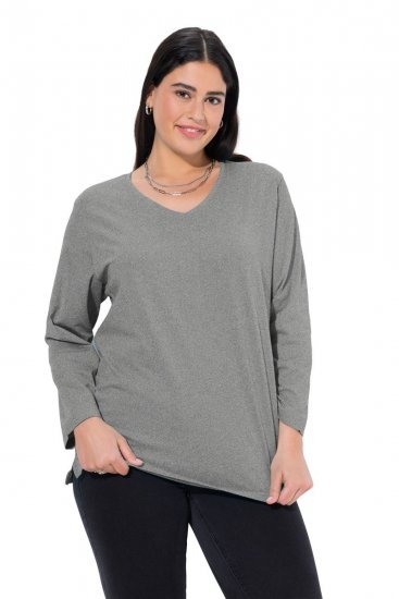 Ulla Popken Back To Basics V-Neck Relaxed Fit Cotton Tee Light Grey Melange - T-Shirts - Damen-T-Shirts in großen Größen