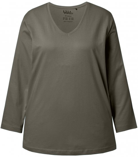 Ulla Popken Back To Basics V-Neck Relaxed Fit Cotton Tee Olive - T-Shirts - 