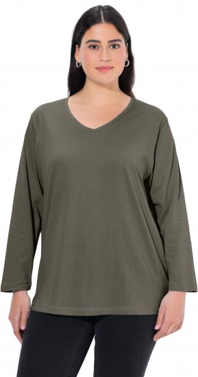 Ulla Popken Back To Basics V-Neck Relaxed Fit Cotton Tee Olive - T-Shirts - 