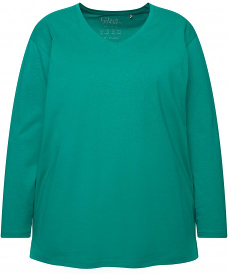 Ulla Popken Back To Basics V-Neck Relaxed Fit Cotton Tee Emerald Green - T-Shirts - 