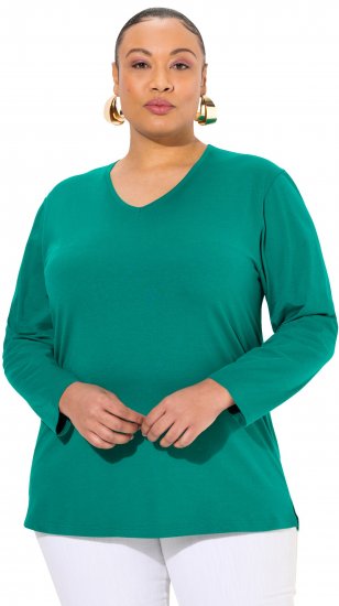 Ulla Popken Back To Basics V-Neck Relaxed Fit Cotton Tee Emerald Green - T-Shirts - 