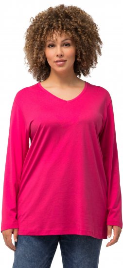 Ulla Popken Back To Basics V-Neck Relaxed Fit Cotton Tee Magenta Pink - T-Shirts - 