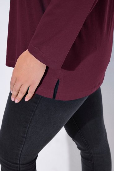 Ulla Popken Back To Basics V-Neck Relaxed Fit Cotton Tee Dark Berry - T-Shirts - Damen-T-Shirts in großen Größen