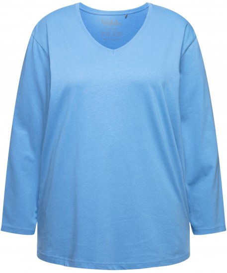 Ulla Popken Back To Basics V-Neck Relaxed Fit Cotton Tee Light Cornflower - T-Shirts - 