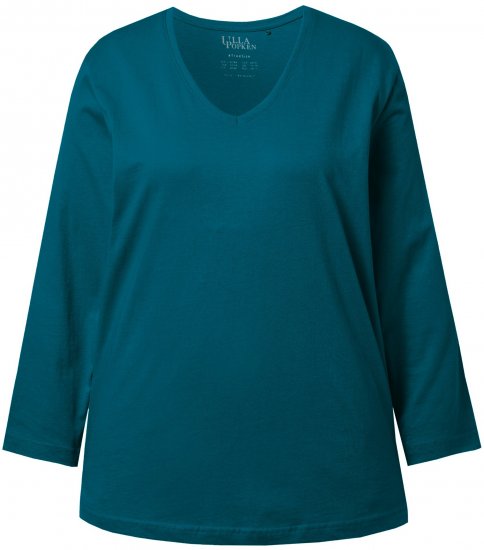 Ulla Popken Back To Basics V-Neck Relaxed Fit Cotton Tee Cerulean - T-Shirts - 