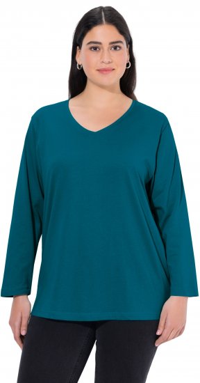 Ulla Popken Back To Basics V-Neck Relaxed Fit Cotton Tee Cerulean - T-Shirts - 