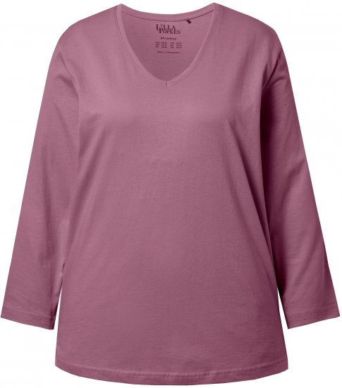 Ulla Popken Back To Basics V-Neck Relaxed Fit Cotton Tee Dark Rose - T-Shirts - 