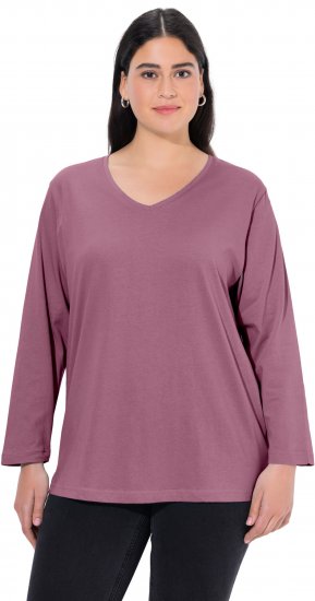 Ulla Popken Back To Basics V-Neck Relaxed Fit Cotton Tee Dark Rose - T-Shirts - 