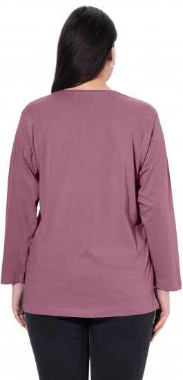 Ulla Popken Back To Basics V-Neck Relaxed Fit Cotton Tee Dark Rose - T-Shirts - 