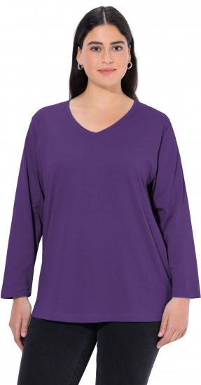 Ulla Popken Back To Basics V-Neck Relaxed Fit Cotton Tee Deep Violet - T-Shirts - 
