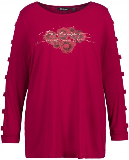 Ulla Popken Rhinestone Accent Statement Cutout Sleeve Stretch Knit Top Wine Red - Bedruckte T-shirts für damen - 