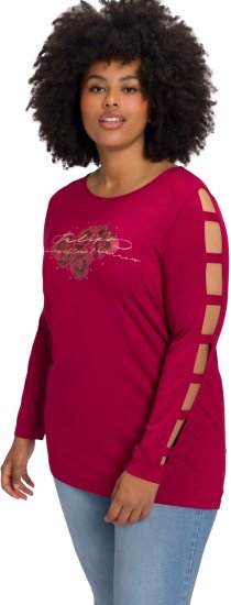 Ulla Popken Rhinestone Accent Statement Cutout Sleeve Stretch Knit Top Wine Red - Bedruckte T-shirts für damen - 