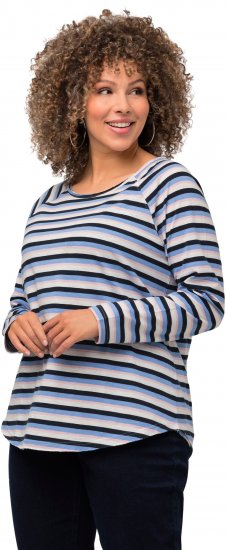 Ulla Popken Striped A-Line Long Sleeve Tee Navy Blue - Bedruckte T-shirts für damen - 