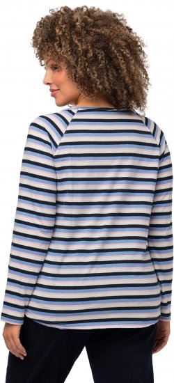 Ulla Popken Striped A-Line Long Sleeve Tee Navy Blue - Bedruckte T-shirts für damen - 