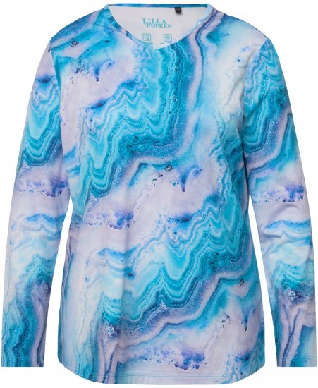 Ulla Popken Marble Ski Top with Gaiter Bright Turquoise - Bedruckte T-shirts für damen - 