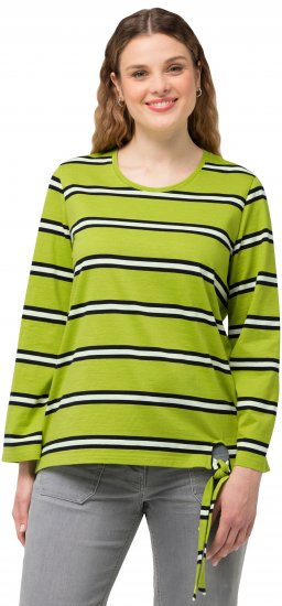 Ulla Popken Striped Hem Long Sleeve Tee Apple Green - Bedruckte T-shirts für damen - 
