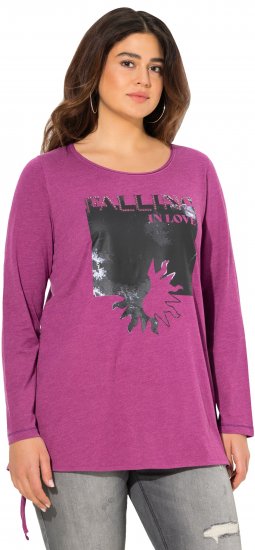 Ulla Popken Tie Hem Long Sleeve Graphic Tee Berry - Bedruckte T-shirts für damen - 