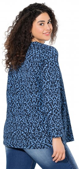 Ulla Popken Geometric Print 3/4 Sleeve Pleated Tee Navy Blue - Bedruckte T-shirts für damen - 