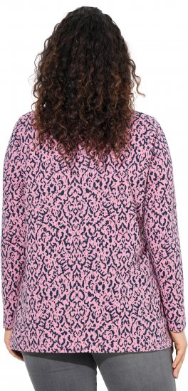 Ulla Popken Geometric Print 3/4 Sleeve Pleated Tee Raspberry - Bedruckte T-shirts für damen - 