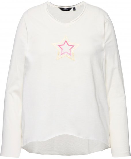 Ulla Popken Star Long Sleeve Graphic Tee Off-White - Bedruckte T-shirts für damen - 