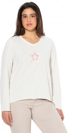 Ulla Popken Star Long Sleeve Graphic Tee Off-White - Bedruckte T-shirts für damen - 