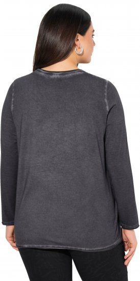 Ulla Popken Cold Dyed Sequined Heart Long Sleeve Tee Asphalt - Bedruckte T-shirts für damen - 