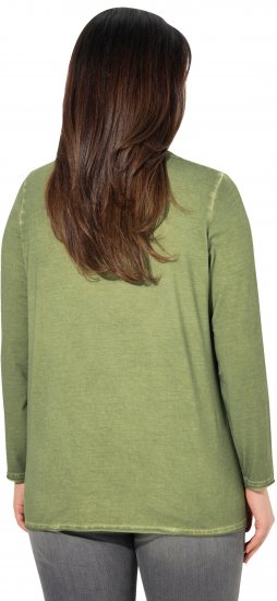 Ulla Popken Cold Dyed Sequined Heart Long Sleeve Tee Sage Green - Bedruckte T-shirts für damen - 