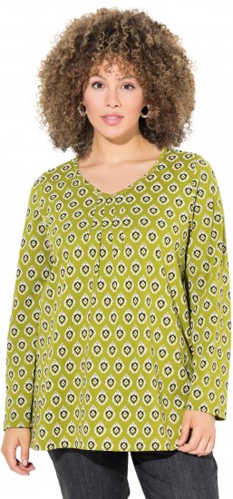 Ulla Popken Allover Graphic Long Sleeve Tee Avocado Green - Bedruckte T-shirts für damen - 