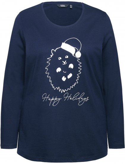 Ulla Popken Metallic Graphic Holiday Tee Navy - Bedruckte T-shirts für damen - 