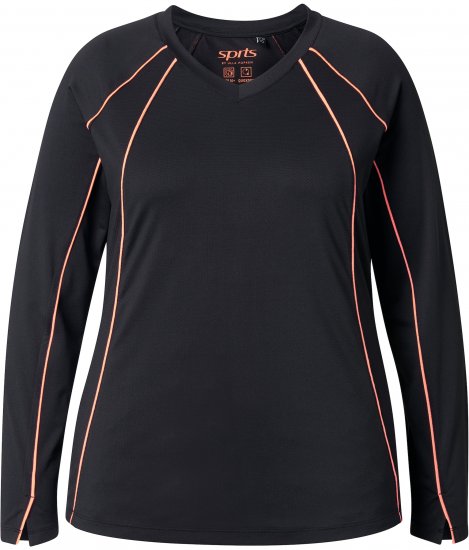 Ulla Popken UPF 50+ Contrast Piping Long Sleeve Tee Black - Bedruckte T-shirts für damen - 