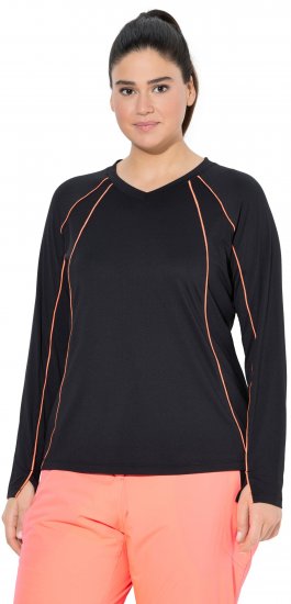 Ulla Popken UPF 50+ Contrast Piping Long Sleeve Tee Black - Bedruckte T-shirts für damen - 