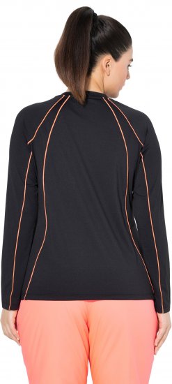 Ulla Popken UPF 50+ Contrast Piping Long Sleeve Tee Black - Bedruckte T-shirts für damen - 