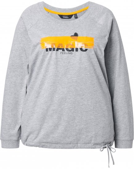 Ulla Popken Magic Feeling Long Sleeve Graphic Tee Light Grey Melange - Bedruckte T-shirts für damen - 