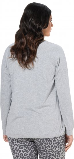 Ulla Popken Magic Feeling Long Sleeve Graphic Tee Light Grey Melange - Bedruckte T-shirts für damen - 