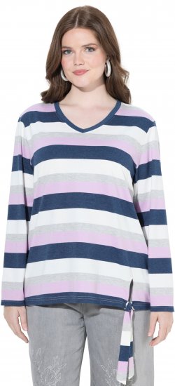 Ulla Popken Striped Knotted Hem Long Sleeve Tee Lavender - Bedruckte T-shirts für damen - 