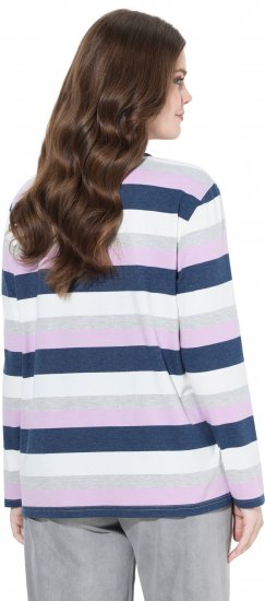 Ulla Popken Striped Knotted Hem Long Sleeve Tee Lavender - Bedruckte T-shirts für damen - 