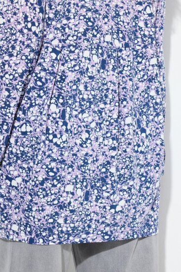 Ulla Popken Allover Printed Pleated Long Sleeve Tee Dark Blue - Bedruckte T-shirts für damen - Bedruckte Shirts für Damen