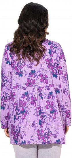 Ulla Popken Allover Printed Pleated Long Sleeve Tee Lavender - Bedruckte T-shirts für damen - 