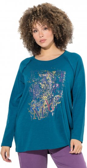 Ulla Popken Inverted Seam Long Sleeve Graphic Tee Teal - Bedruckte T-shirts für damen - 