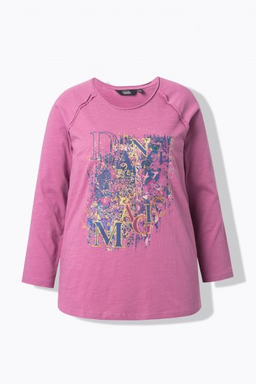 Ulla Popken Inverted Seam Long Sleeve Graphic Tee Dark Rose - Bedruckte T-shirts für damen - 