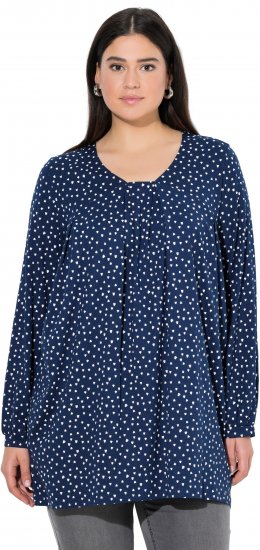 Ulla Popken Pleated Confetti Print Long Sleeve Tee Ink Blue - Bedruckte T-shirts für damen - 