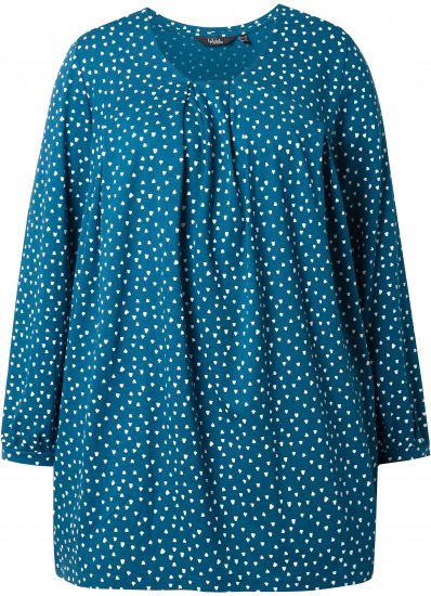 Ulla Popken Pleated Confetti Print Long Sleeve Tee Teal - Bedruckte T-shirts für damen - 