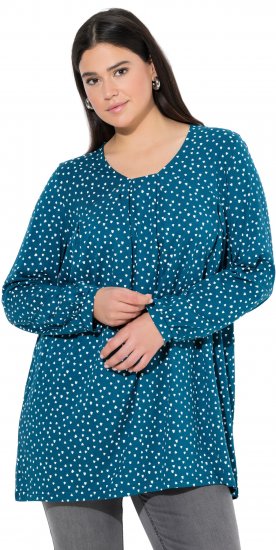 Ulla Popken Pleated Confetti Print Long Sleeve Tee Teal - Bedruckte T-shirts für damen - 