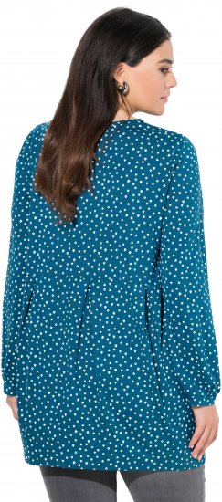Ulla Popken Pleated Confetti Print Long Sleeve Tee Teal - Bedruckte T-shirts für damen - 